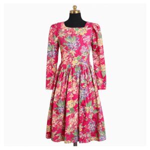 Vtg Laura Ashley 80s Cotton Floral Midi Dress Made in UK Pockets S Cottagecore